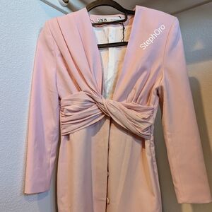 New Zara Women Draped Blazer Knot Dress Light Pink
